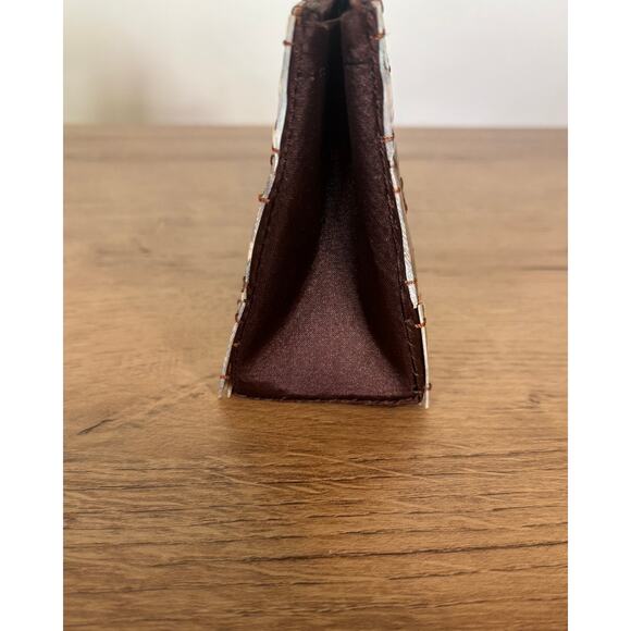 Shira Leah Woven Shell & Resin Handbag Brown Satin Lined Purse w Lucite Handle - Picture 6 of 6